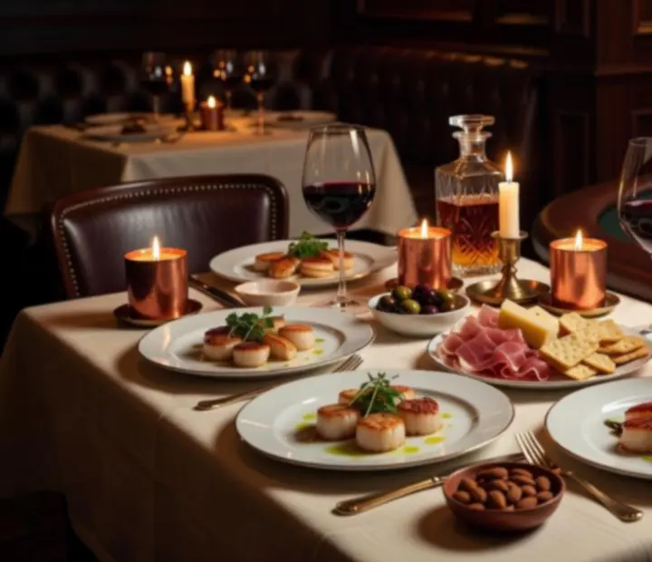 Prémiová gastronomická atmosféra s pokerovým stolem připraveným pro společenský večer