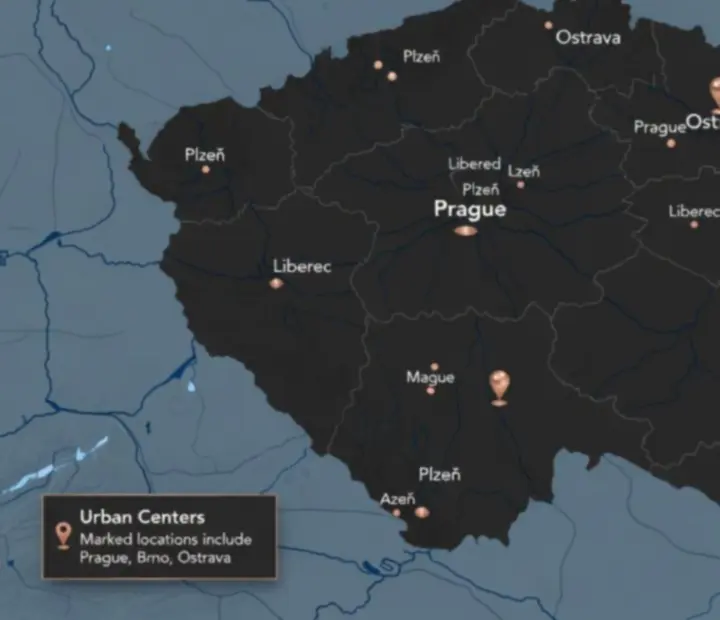 Mapa České republiky s vyznačenými městy a regiony s partnerskými venue
