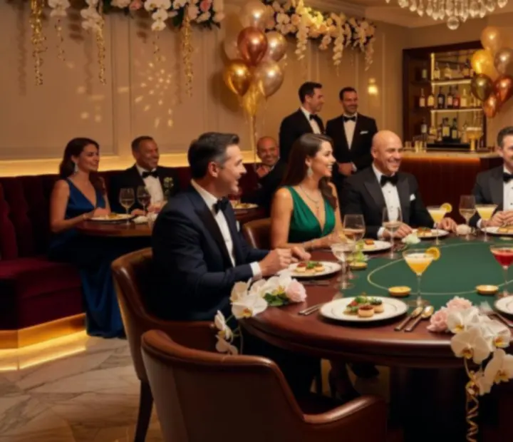 VIP narozeninová gala oslava s pokerovým stolem v soukromém lounge