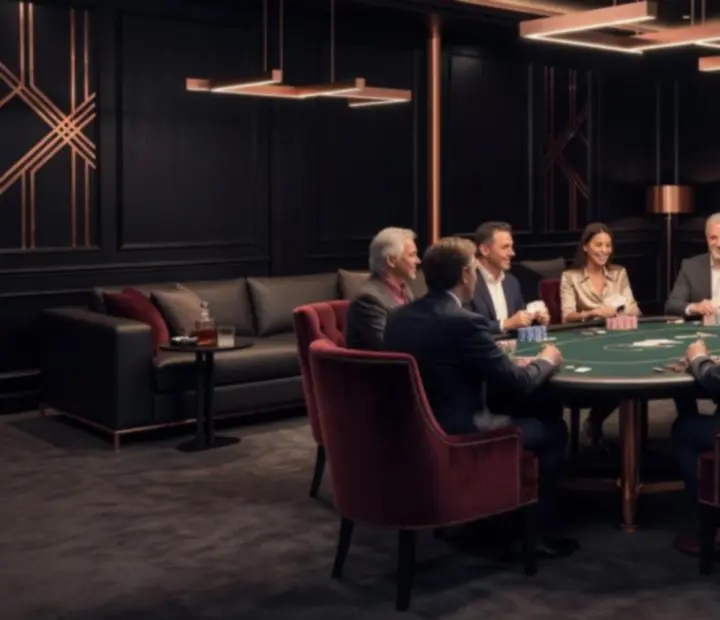 VIP privátní lounge připravený pro pokerový večer a oslavu